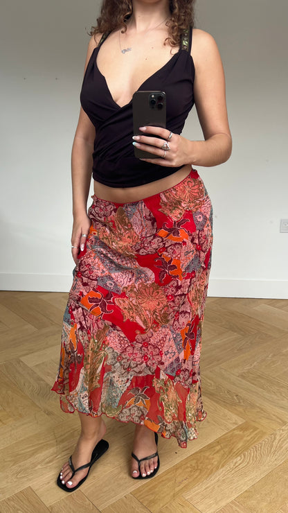 00s red mesh midi skirt- size M