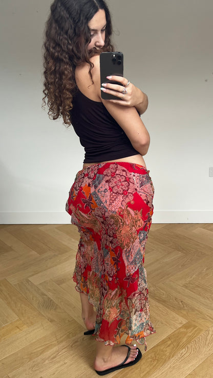 00s red mesh midi skirt- size M