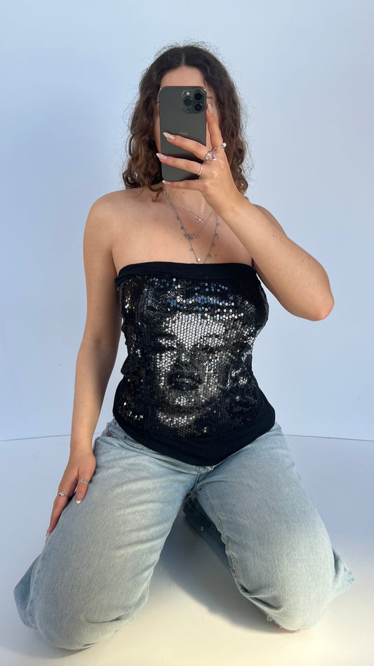 00s black sequin Marilyn top- size M/L