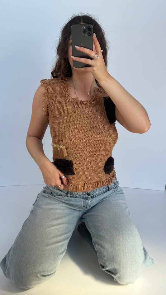 00s crochet brown tank top- size S