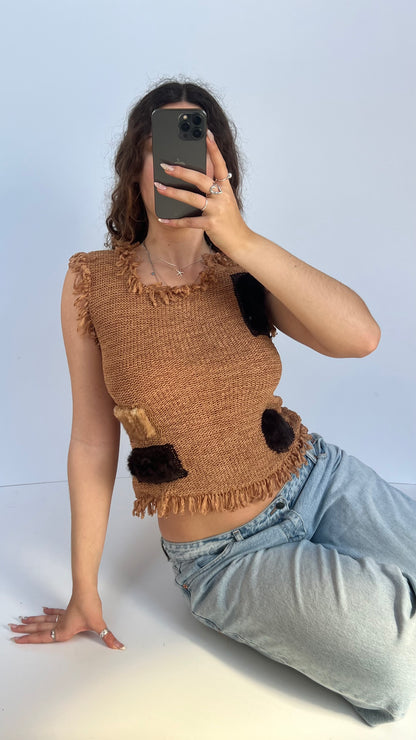 00s crochet brown tank top- size S