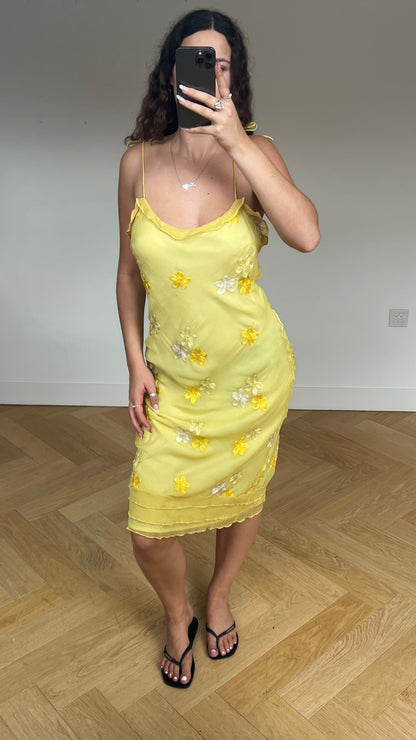 00s yellow floral midi dress- size M