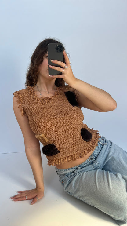 00s crochet brown tank top- size S