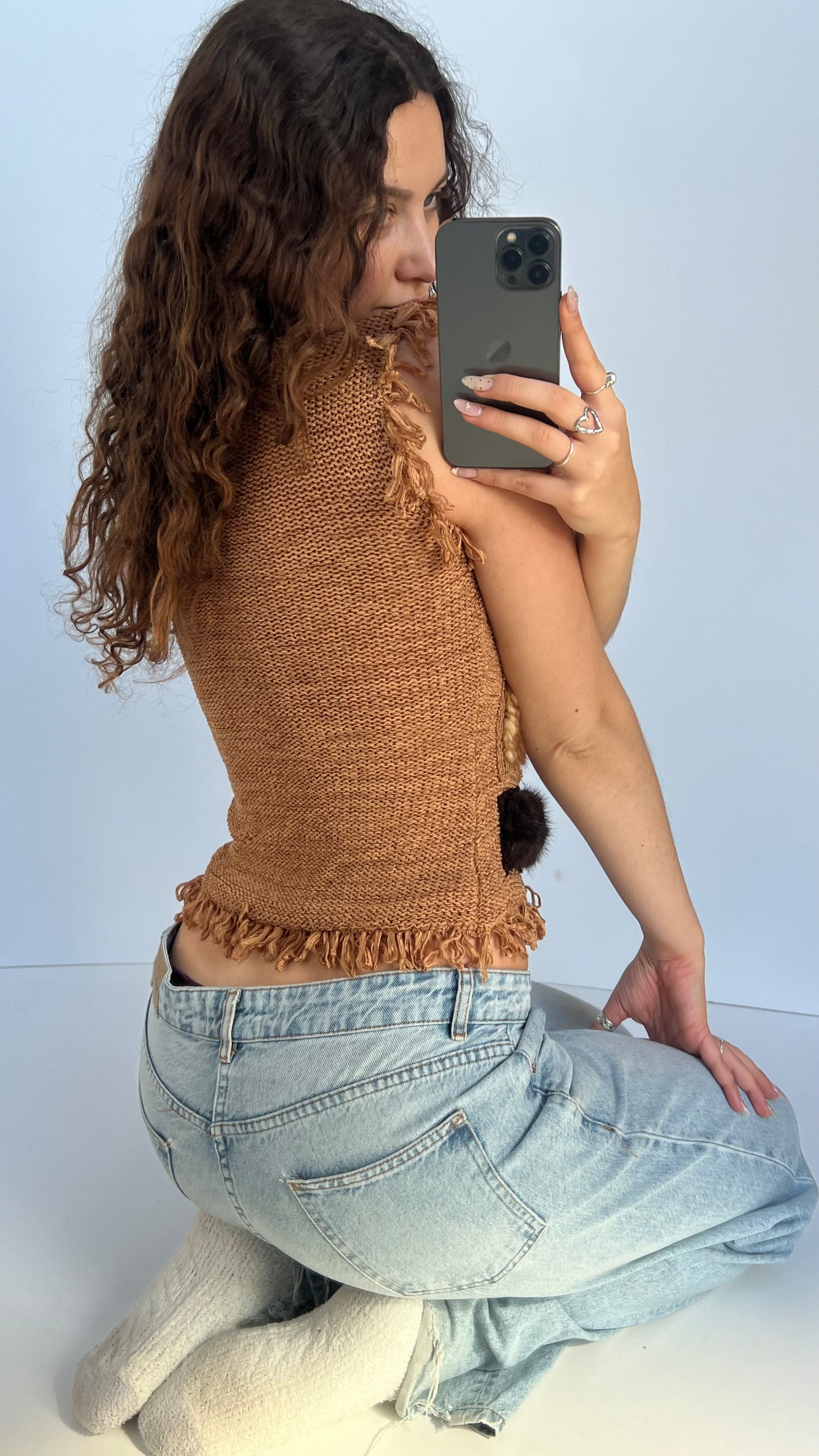 00s crochet brown tank top- size S