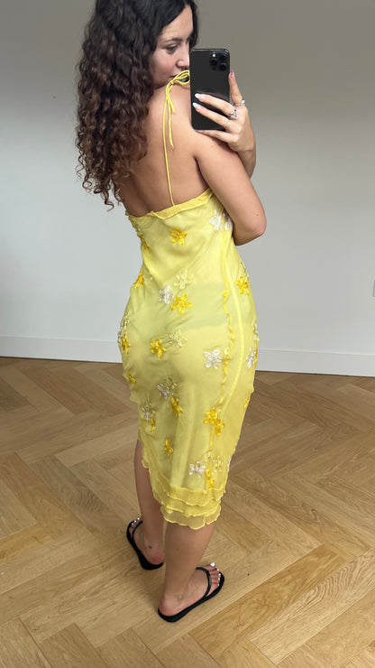 00s yellow floral midi dress- size M