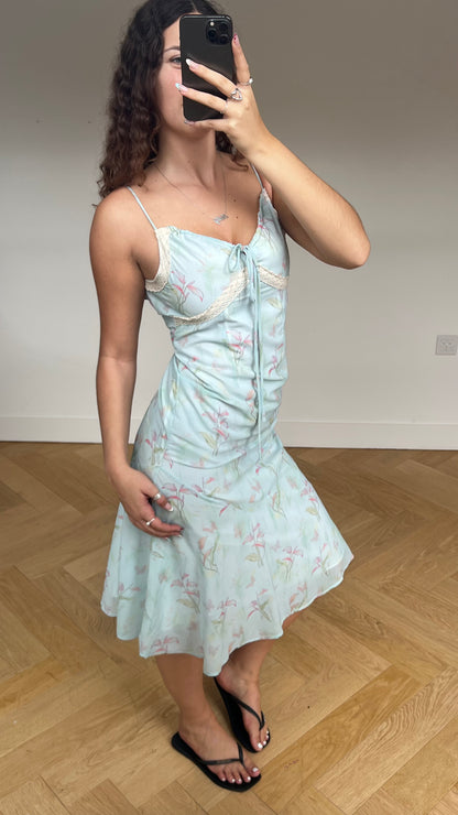 00s blue floral midi dress- size S