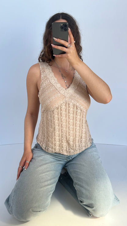00s cream lace babydoll top- size S