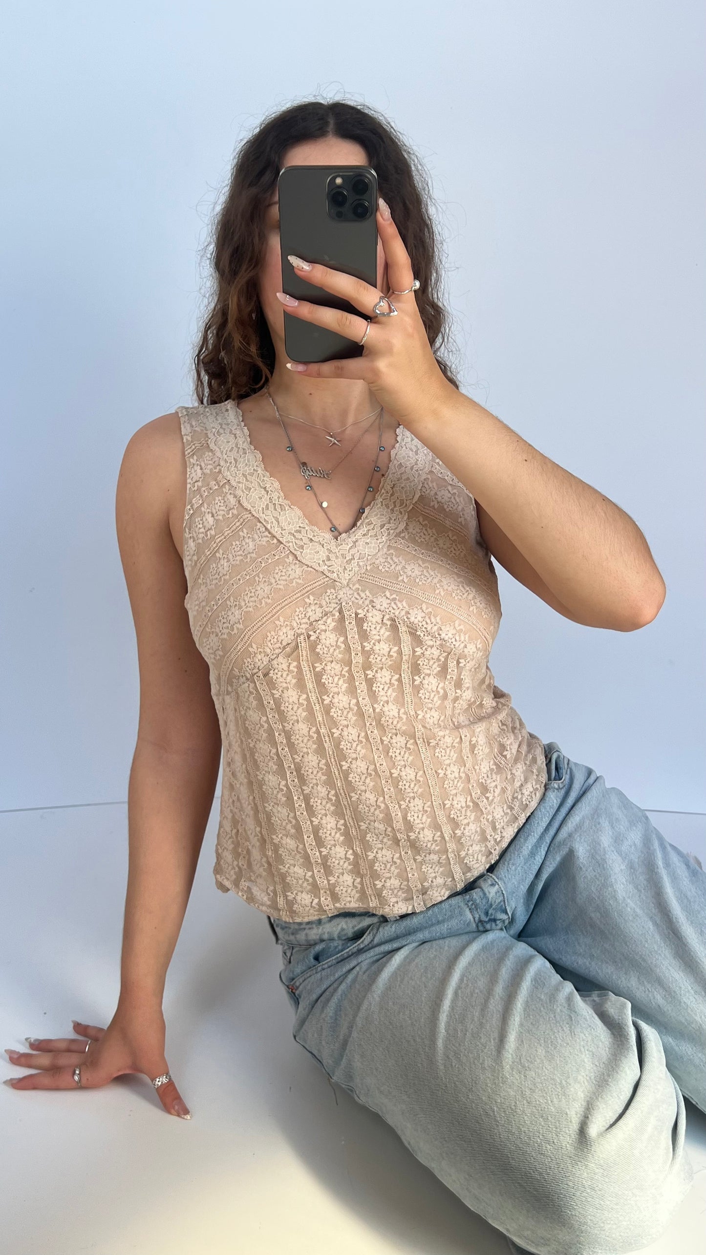 00s cream lace babydoll top- size S