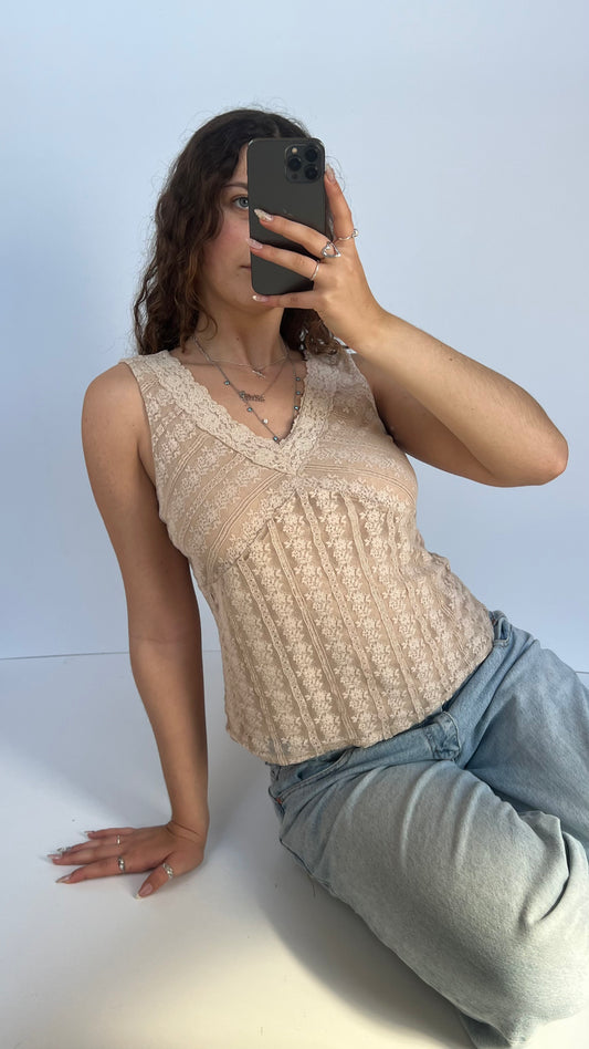 00s cream lace babydoll top- size S