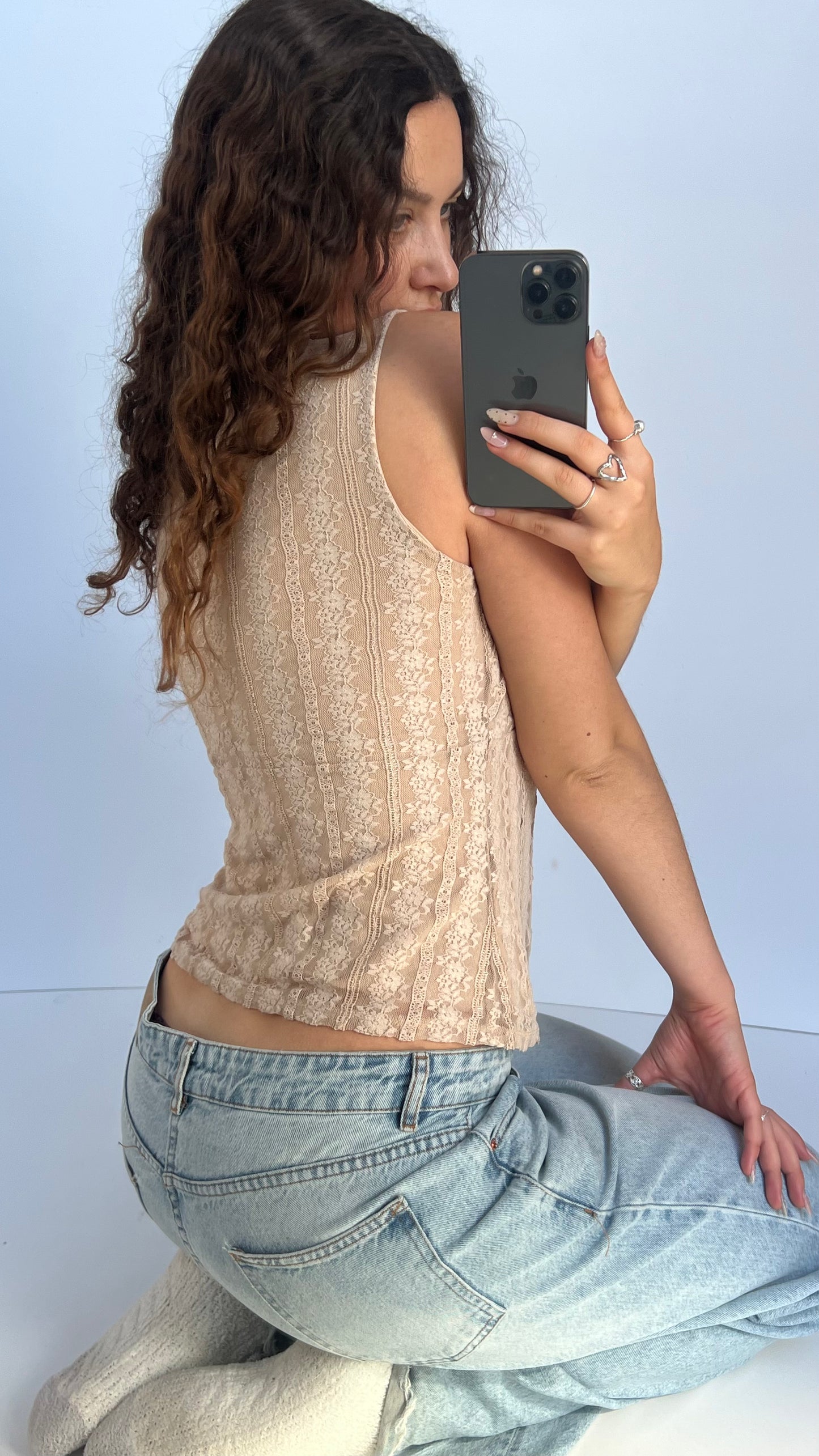 00s cream lace babydoll top- size S