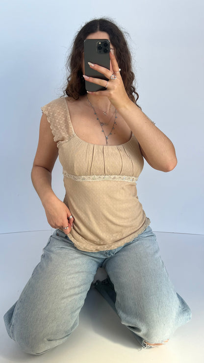 00s beige babydoll top- size L
