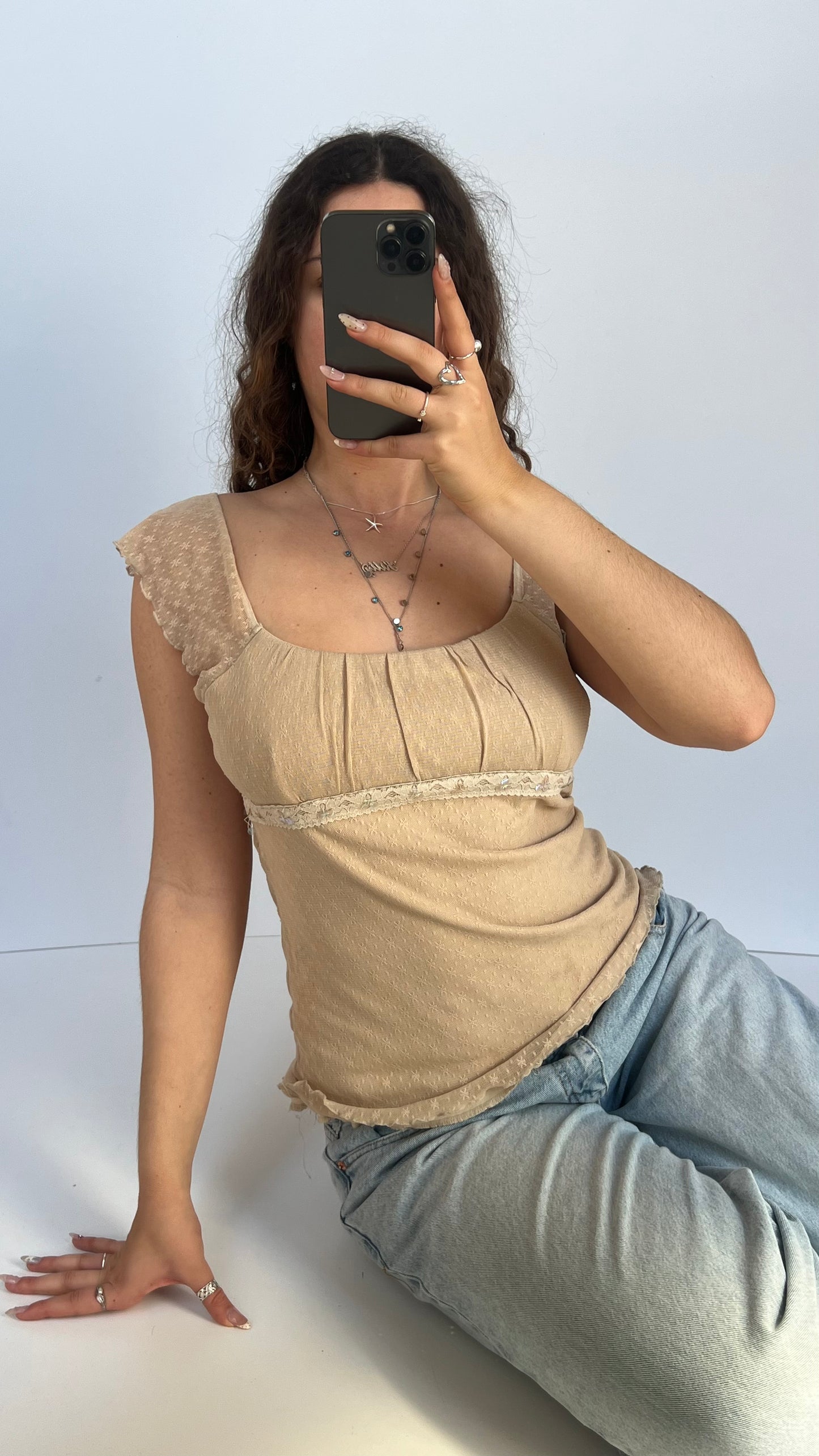 00s beige babydoll top- size L