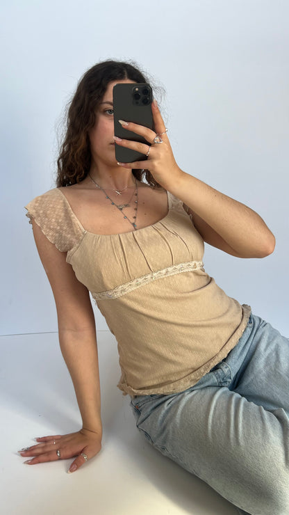 00s beige babydoll top- size L