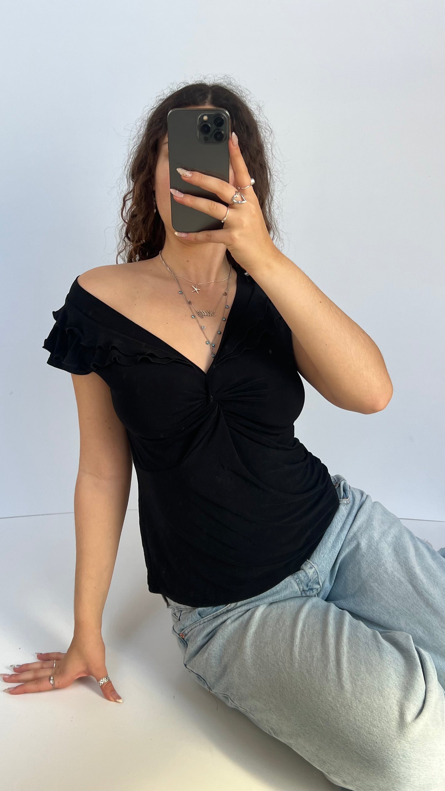 00s black babydoll top- size M