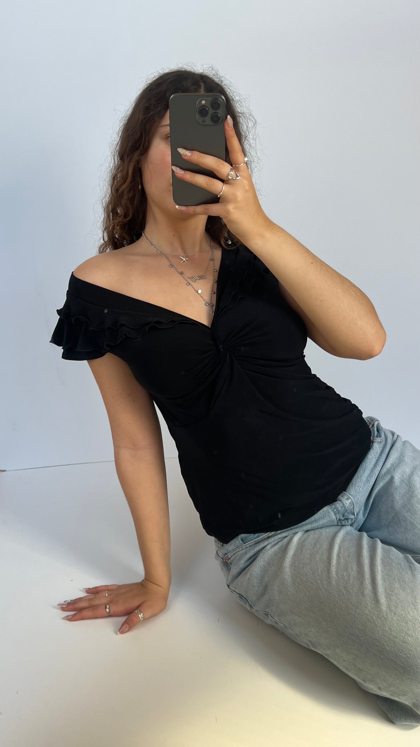 00s black babydoll top- size M