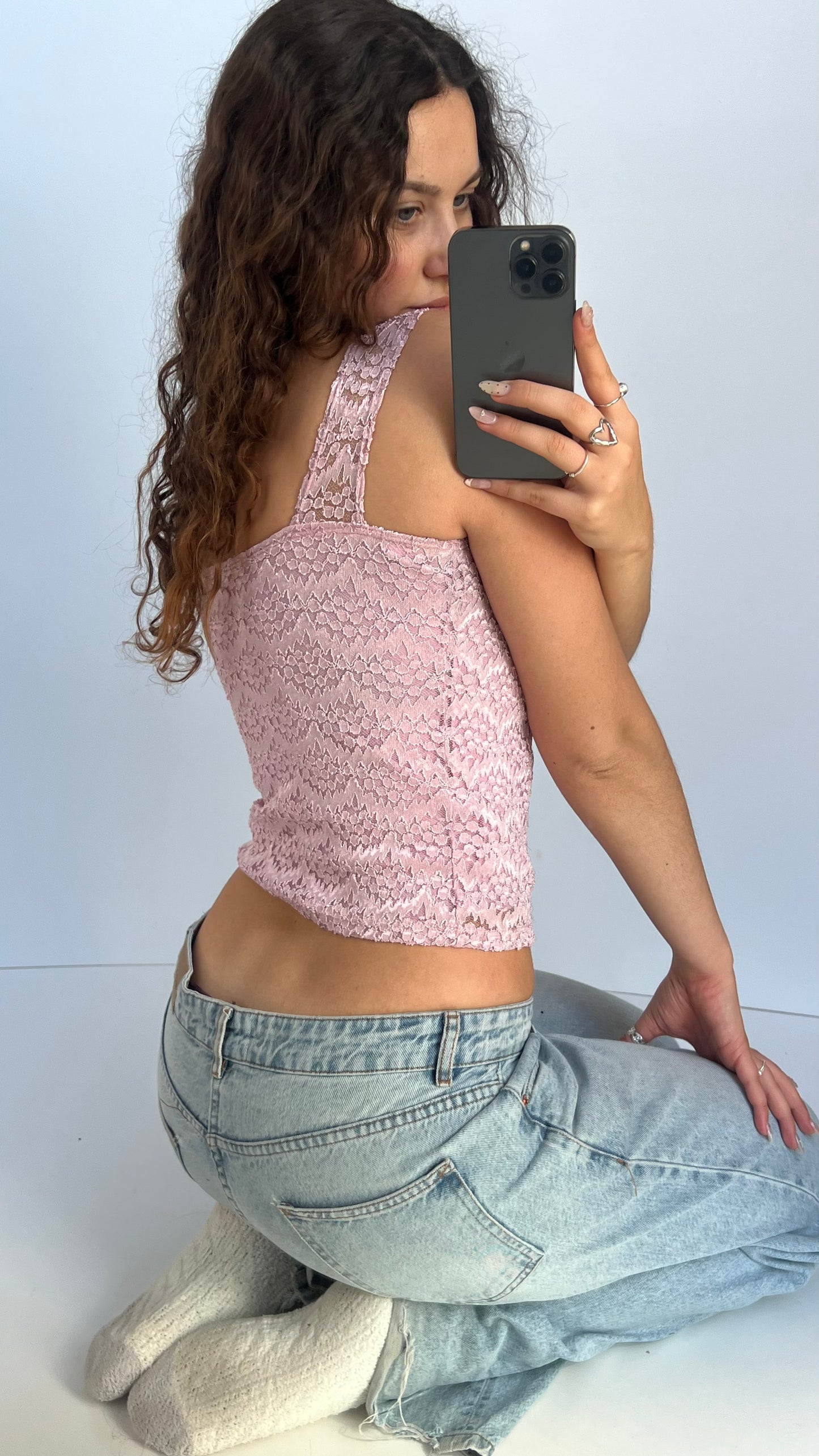 00s pink lace tank top- size M