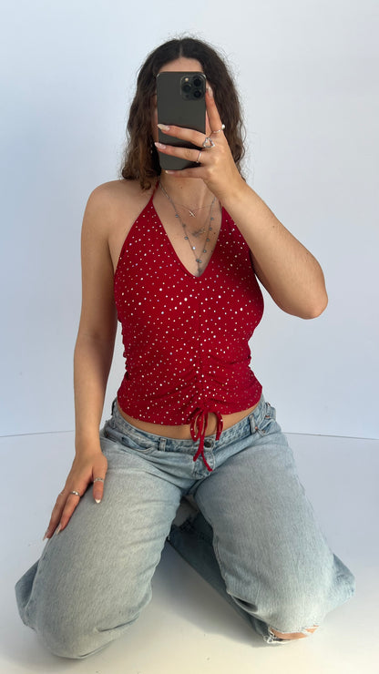 00s red glitter halter cami- size M
