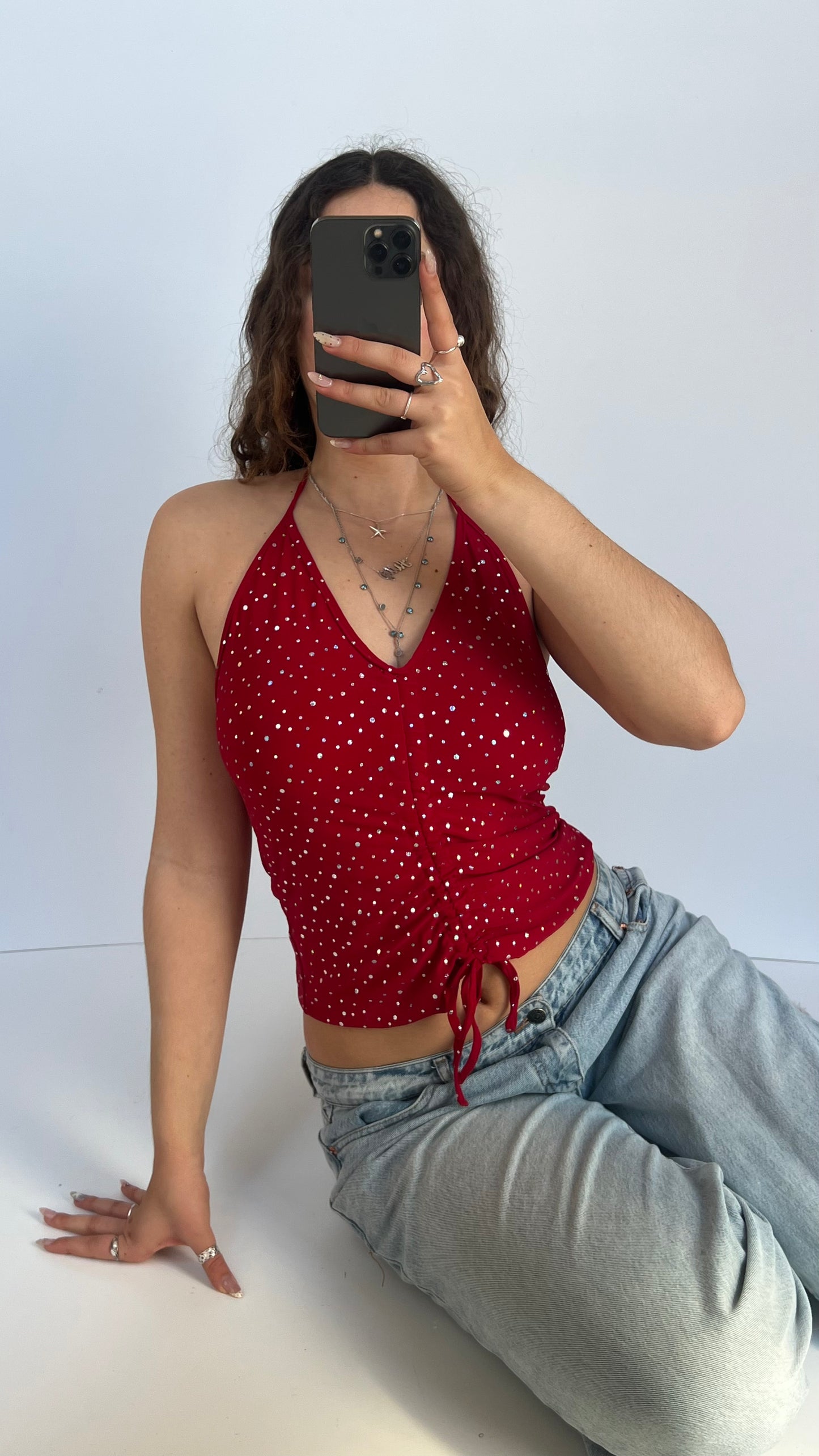 00s red glitter halter cami- size M