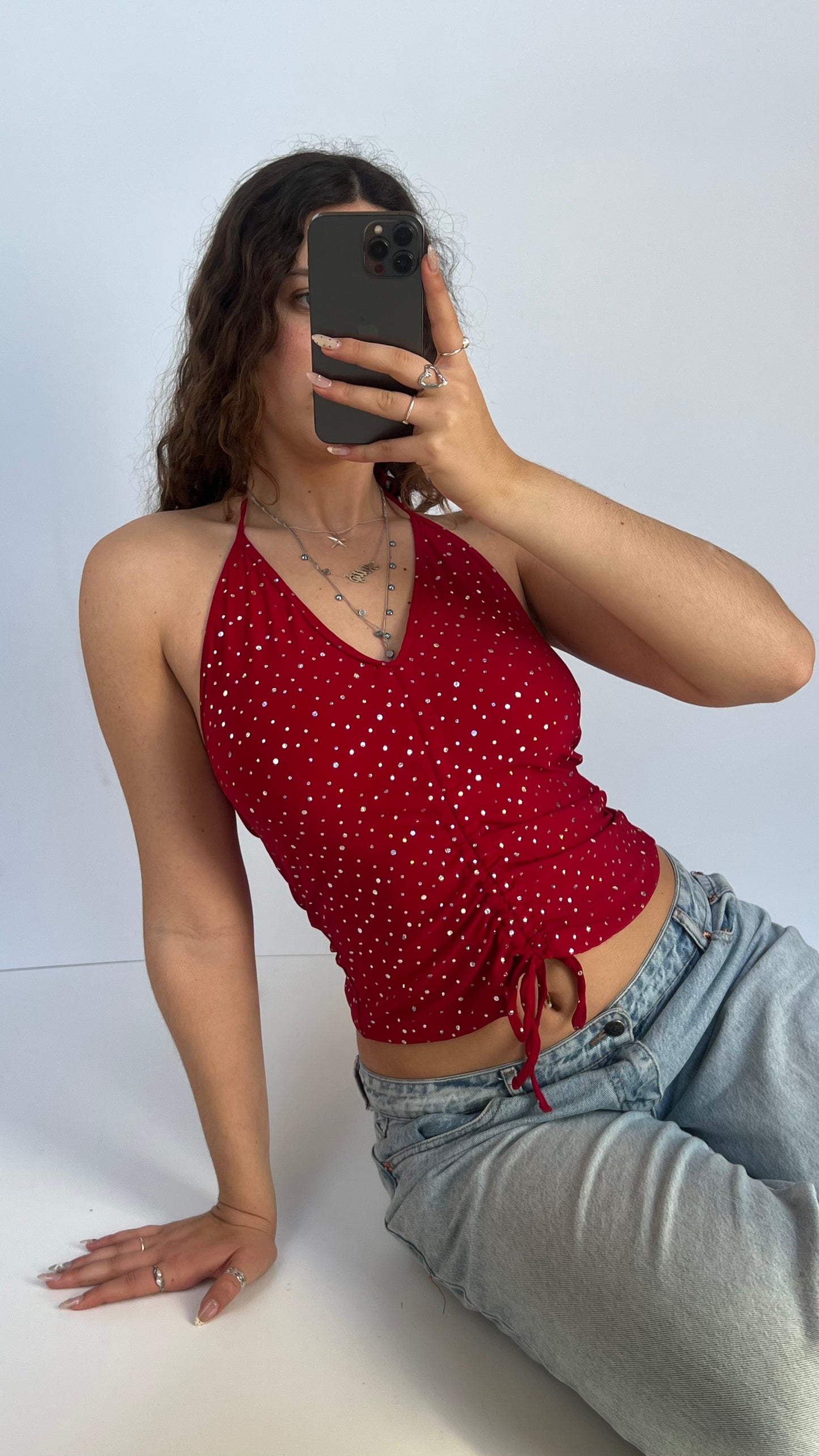 00s red glitter halter cami- size M