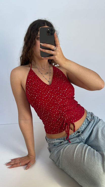 00s red glitter halter cami- size M