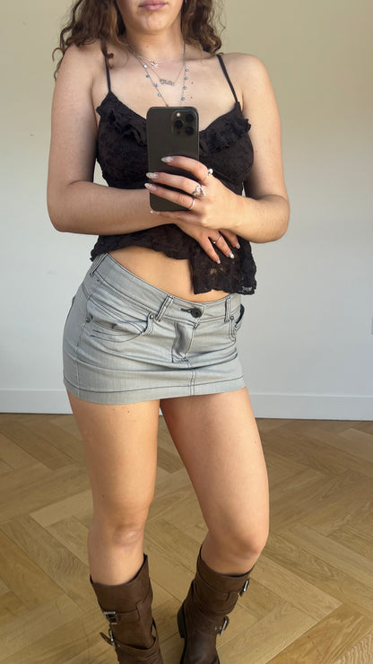 00s grey denim mini skirt- size M