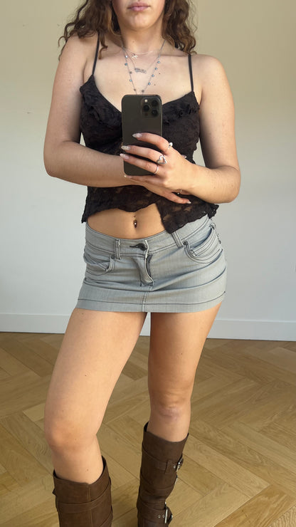 00s grey denim mini skirt- size M