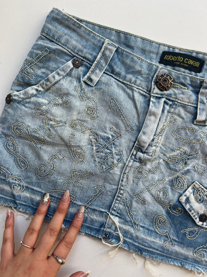 00s Cavalli denim mini skirt- size S