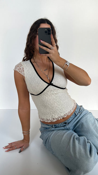 00s white lace babydoll top- size S