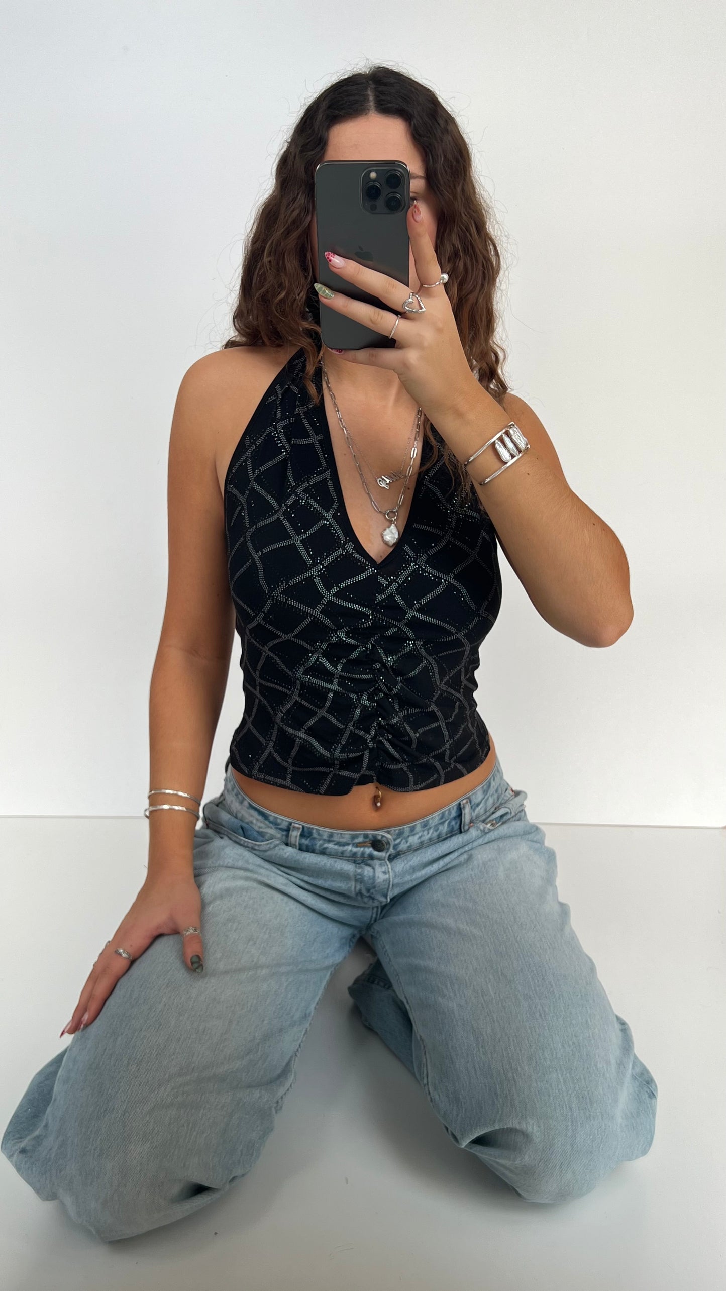 00s black glitter halter cami- size S/M
