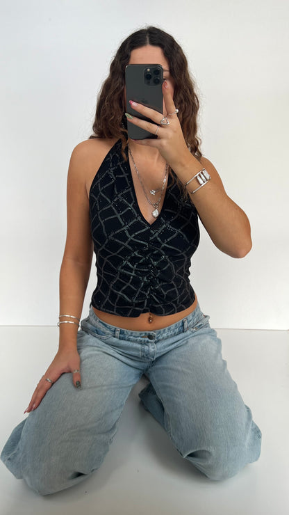 00s black glitter halter cami- size S/M