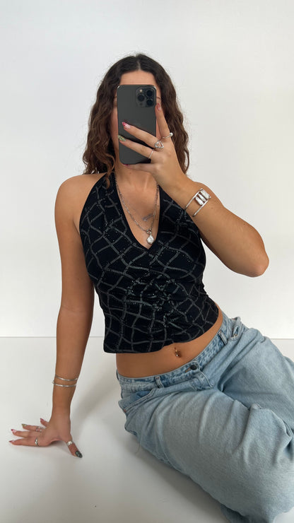 00s black glitter halter cami- size S/M