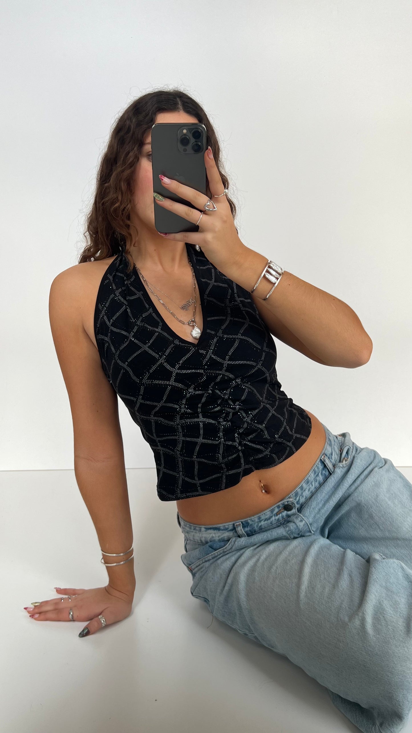 00s black glitter halter cami- size S/M