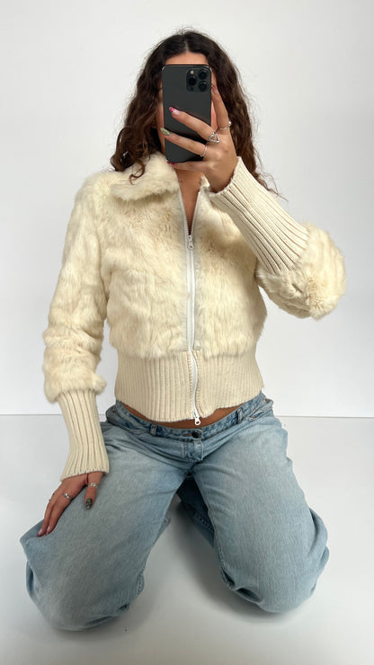00s fur white jacket- size M