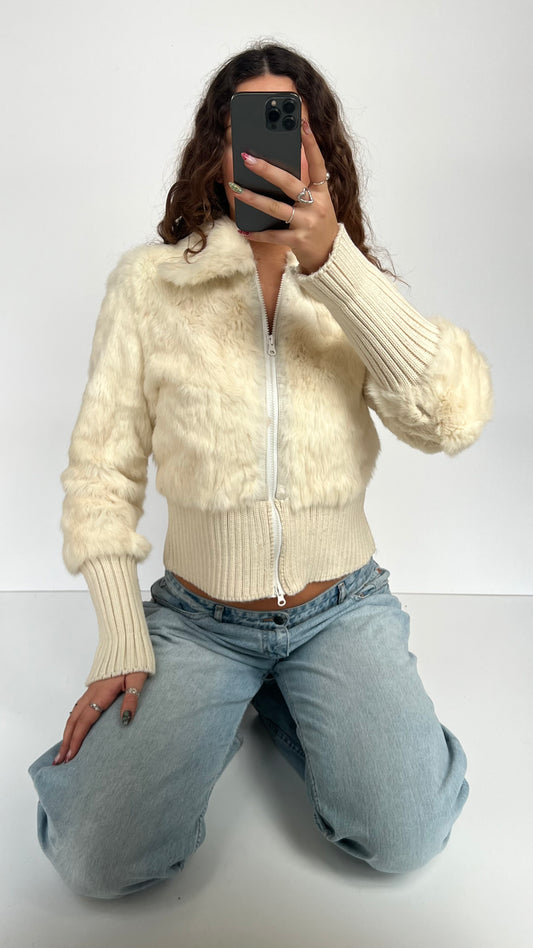 00s fur white jacket- size M