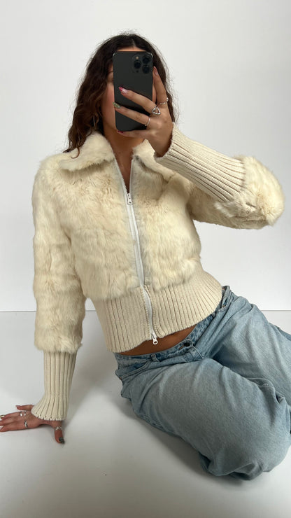 00s fur white jacket- size M
