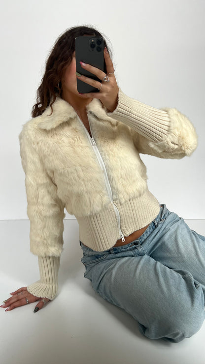 00s fur white jacket- size M