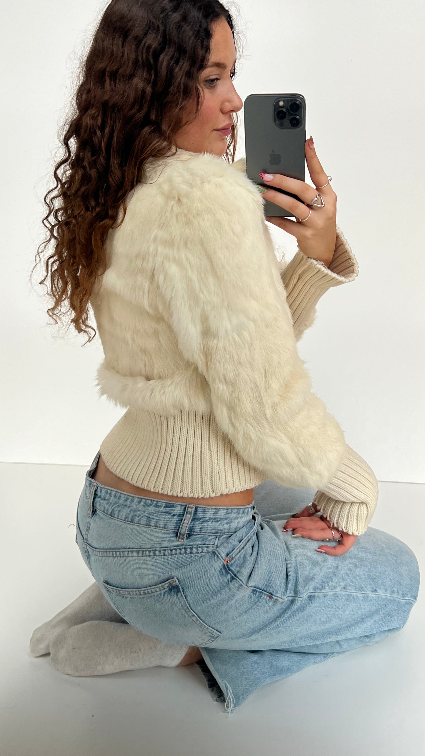 00s fur white jacket- size M