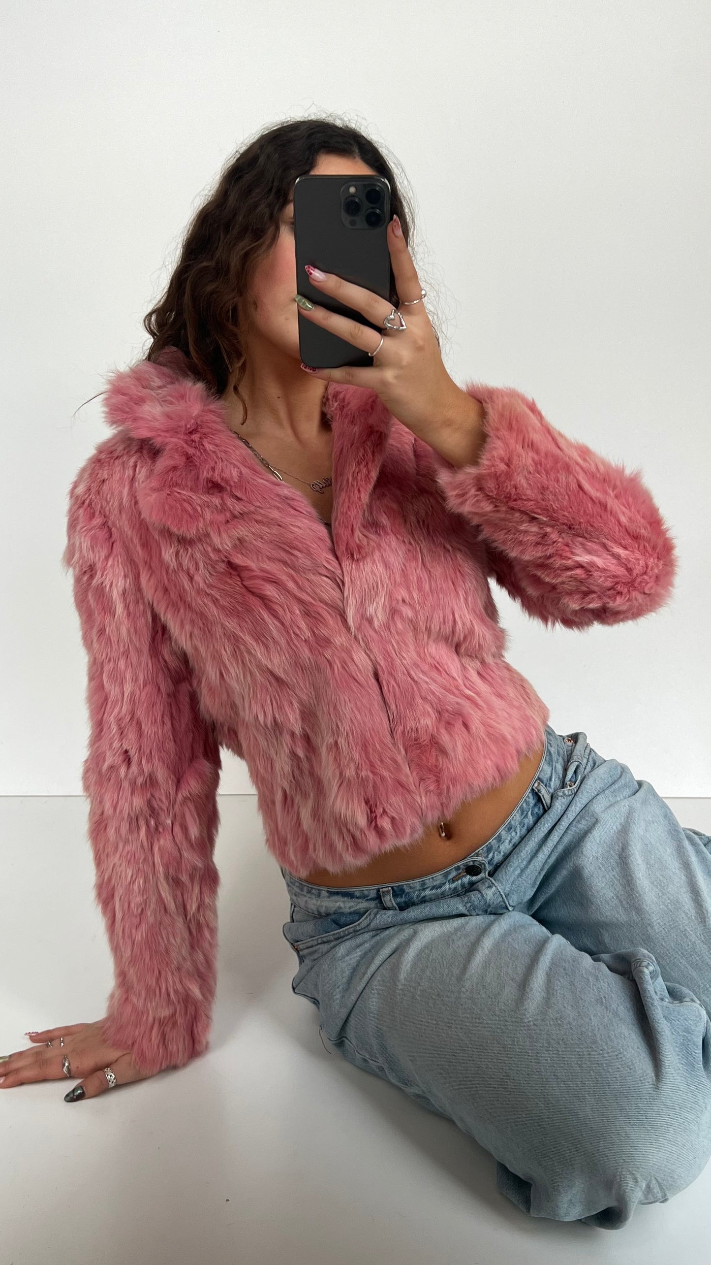 00s pink fur jacket- size S