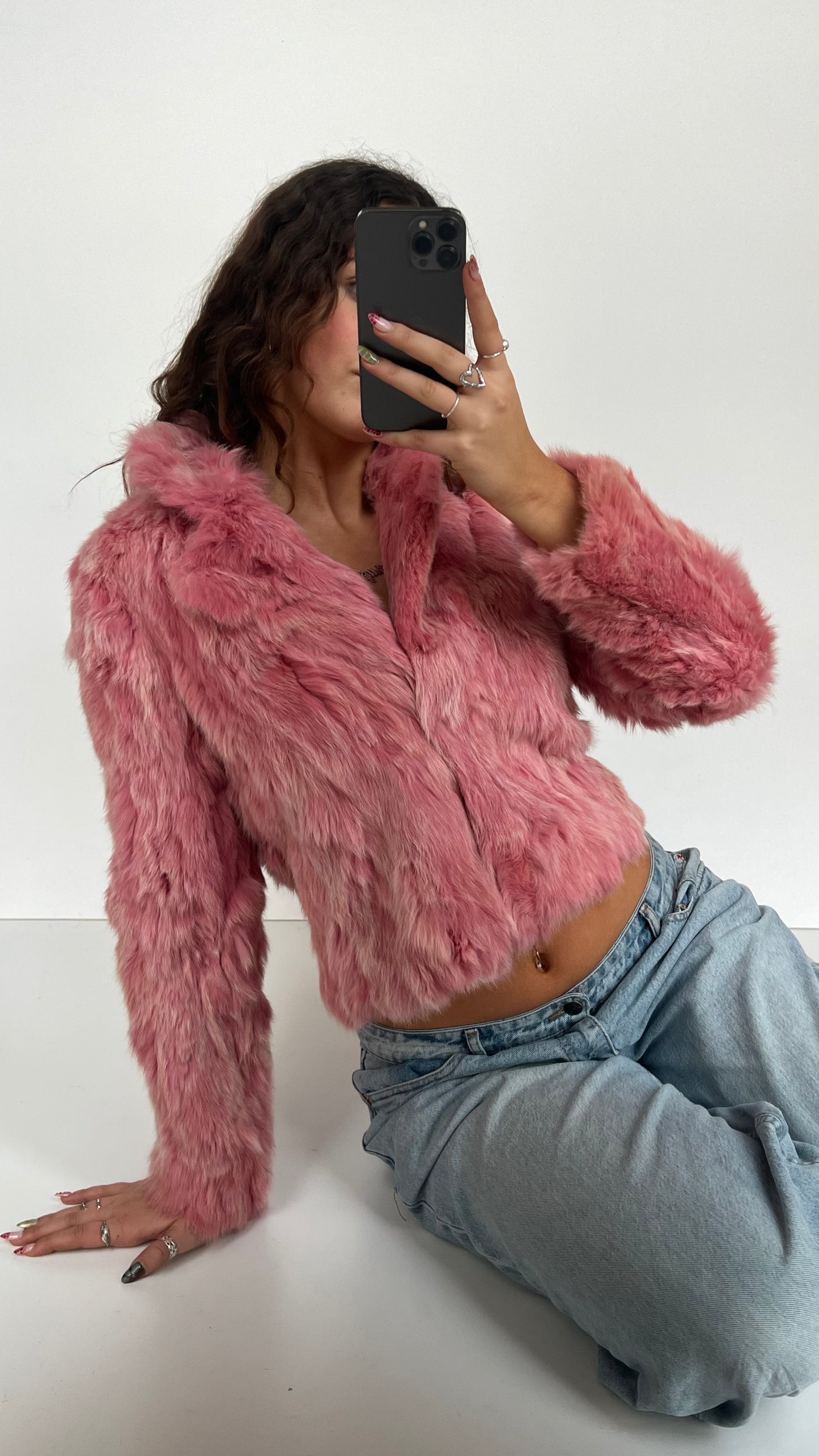 00s pink fur jacket- size S
