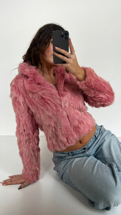 00s pink fur jacket- size S