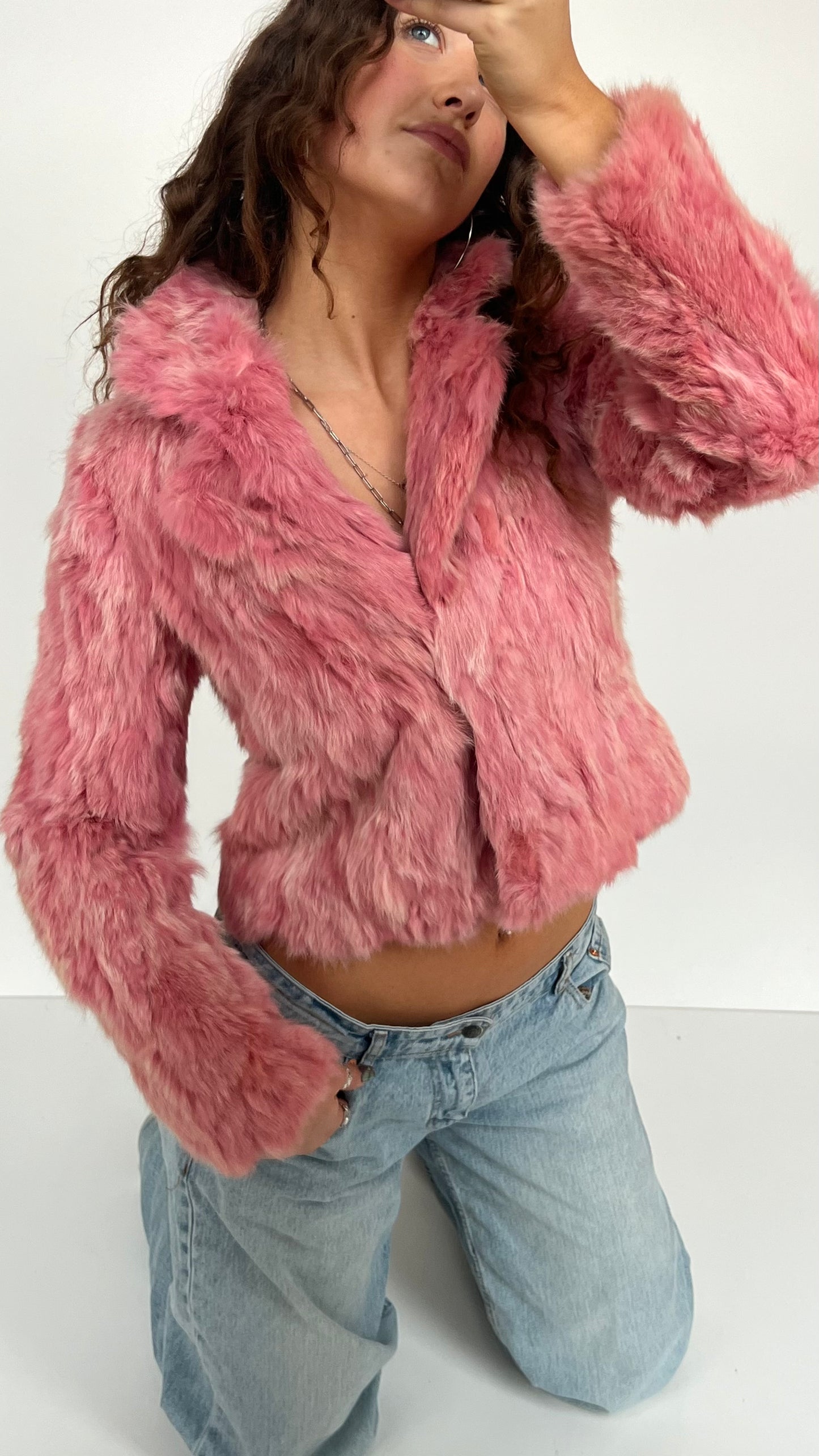 00s pink fur jacket- size S