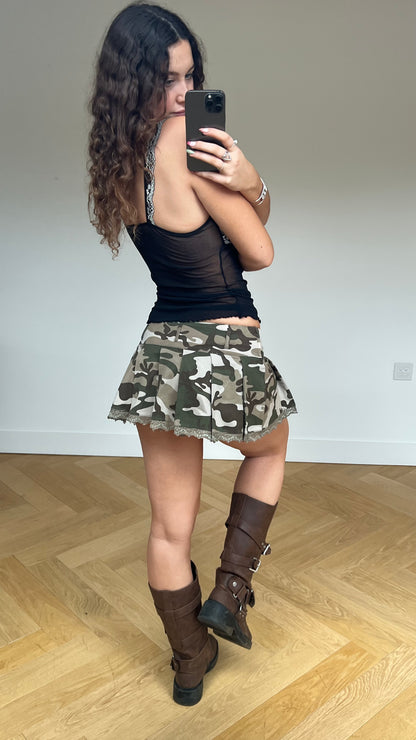 00s camo lace mini skirt- size M