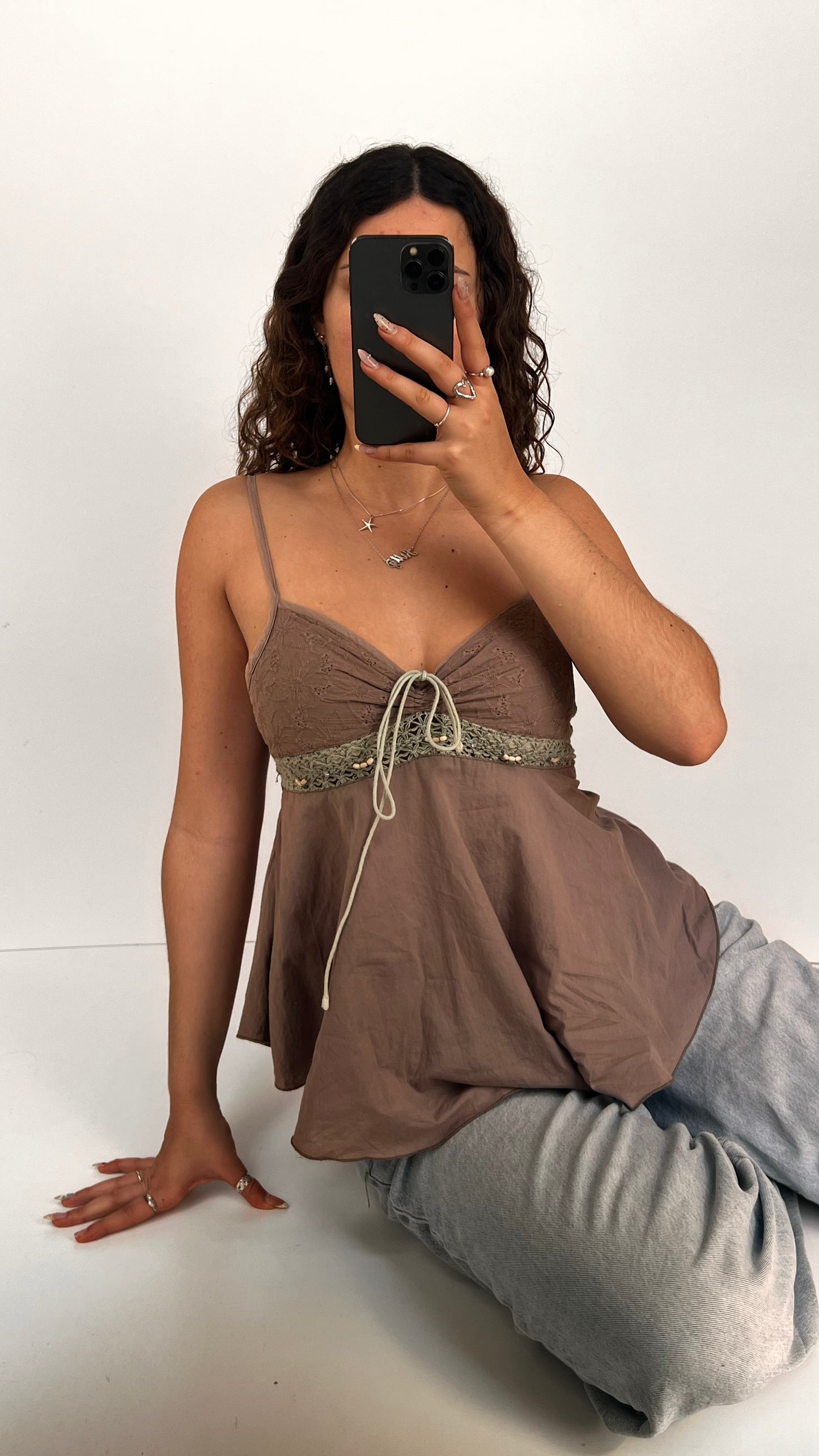 00s brown crochet cami- size M