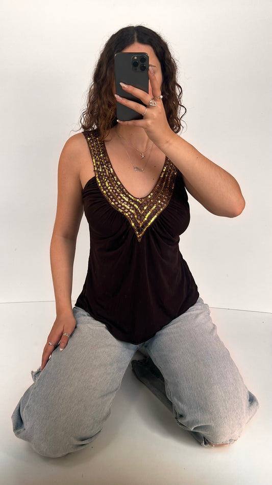 00s brown sequin cami- size L