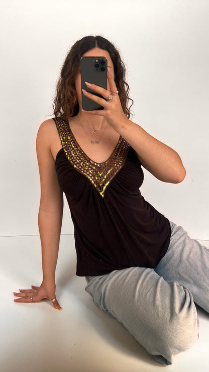 00s brown sequin cami- size L