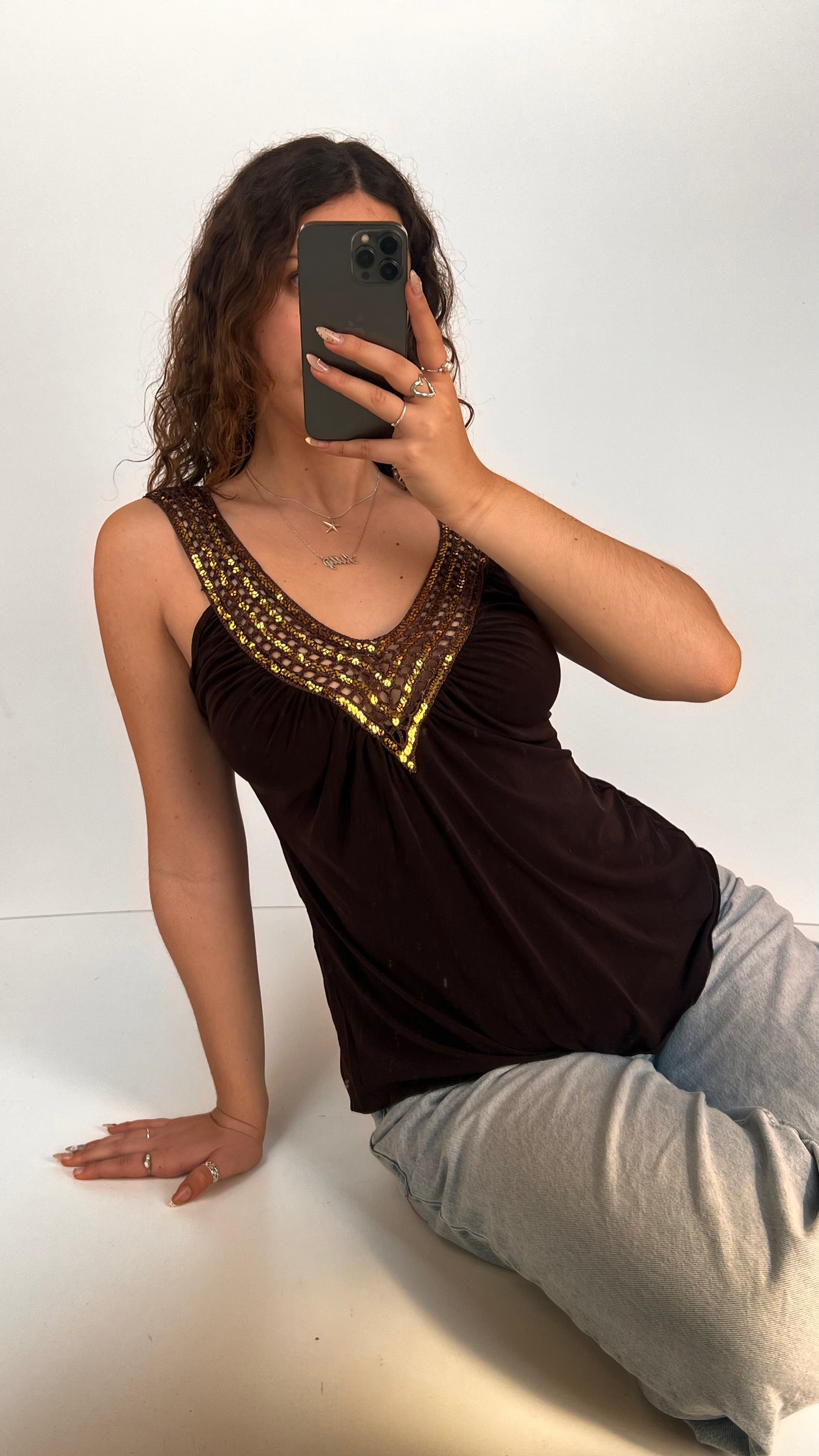00s brown sequin cami- size L