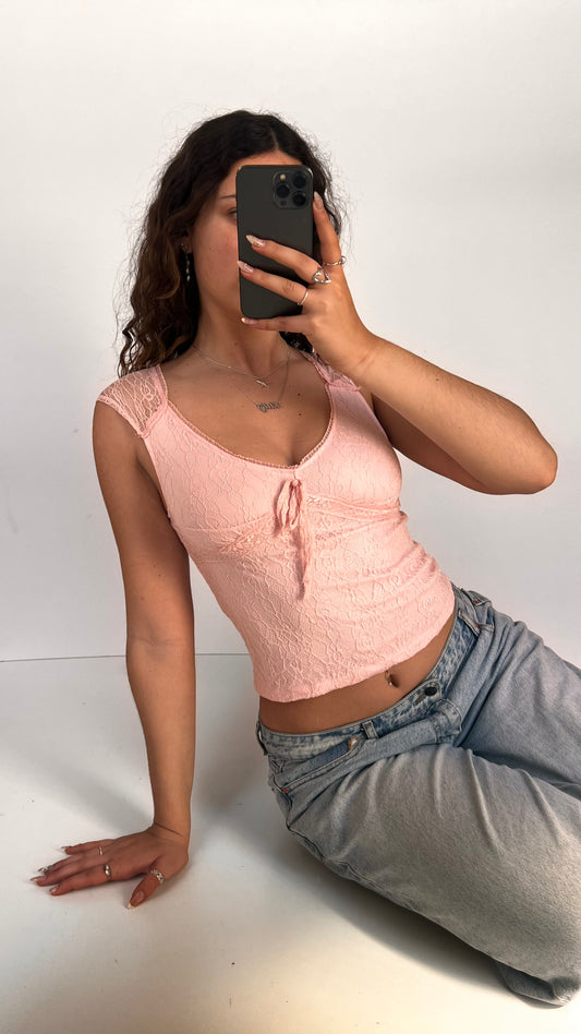 00s pink lace babydoll top- size S