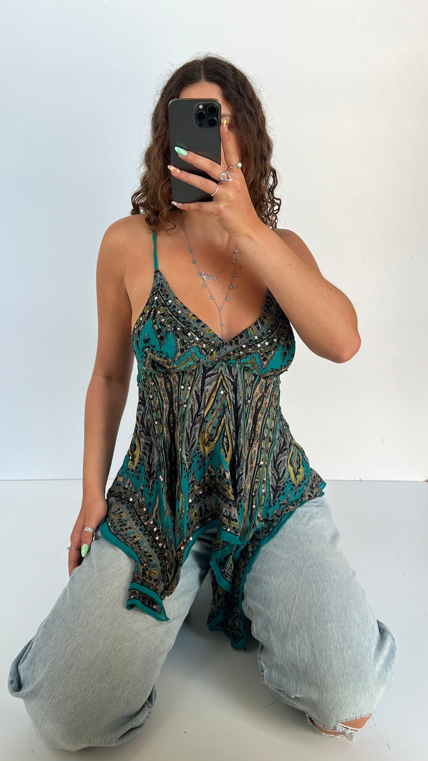 00s blue mesh asymmetric cami- size M