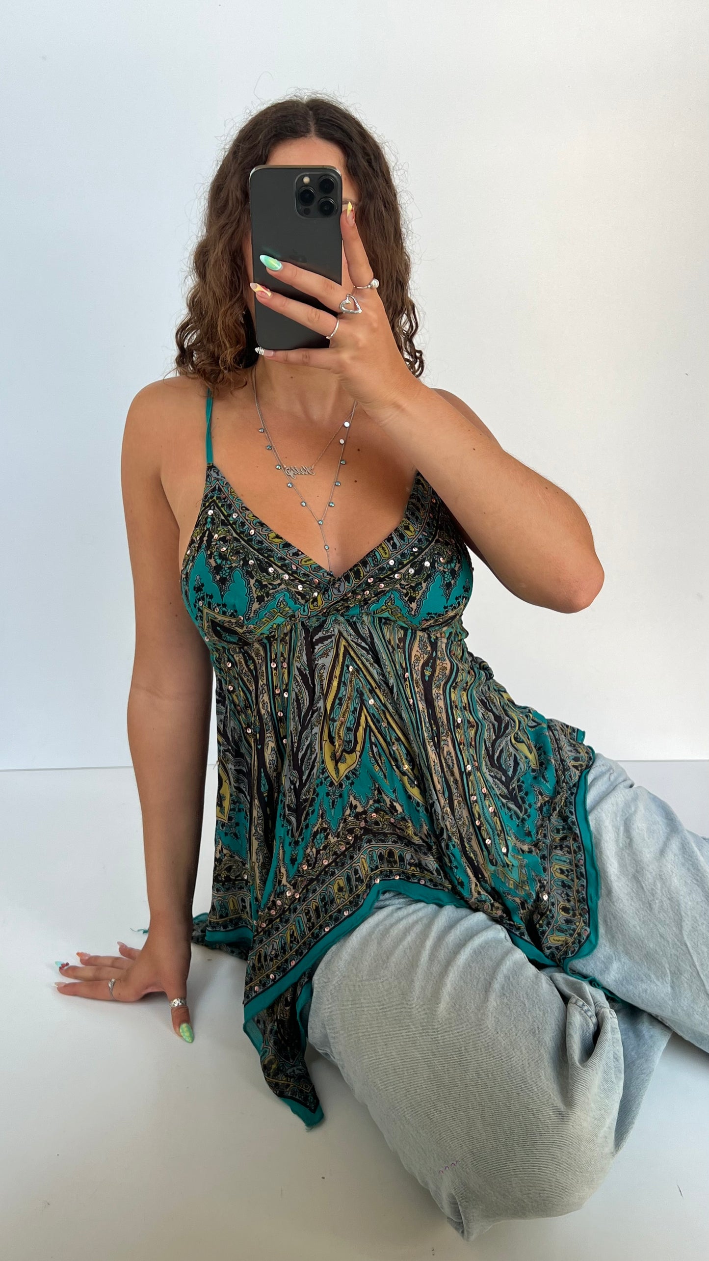 00s blue mesh asymmetric cami- size M