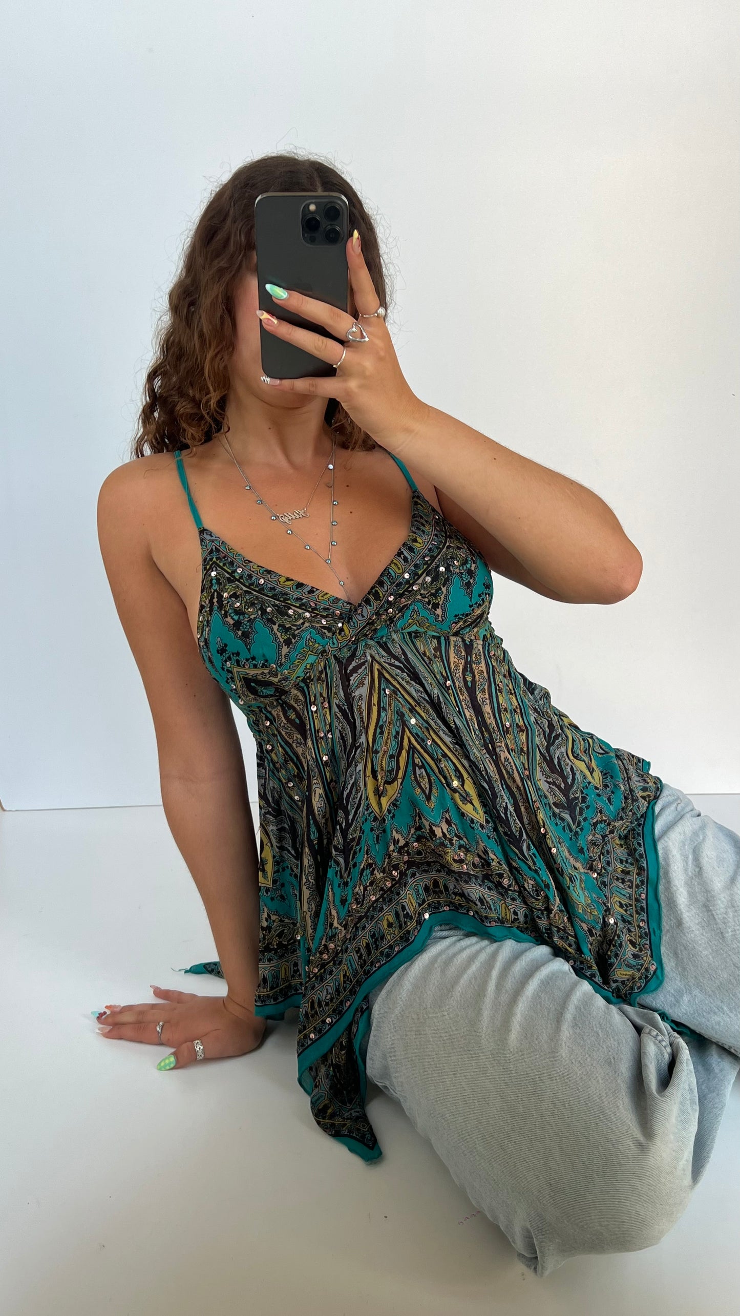 00s blue mesh asymmetric cami- size M